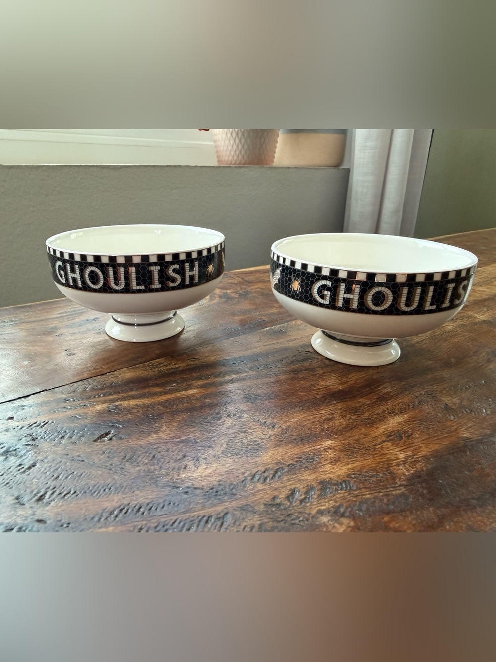 Set of two Bistro Tile Stoneware 24k Gold Accent Halloween Nut Bowl